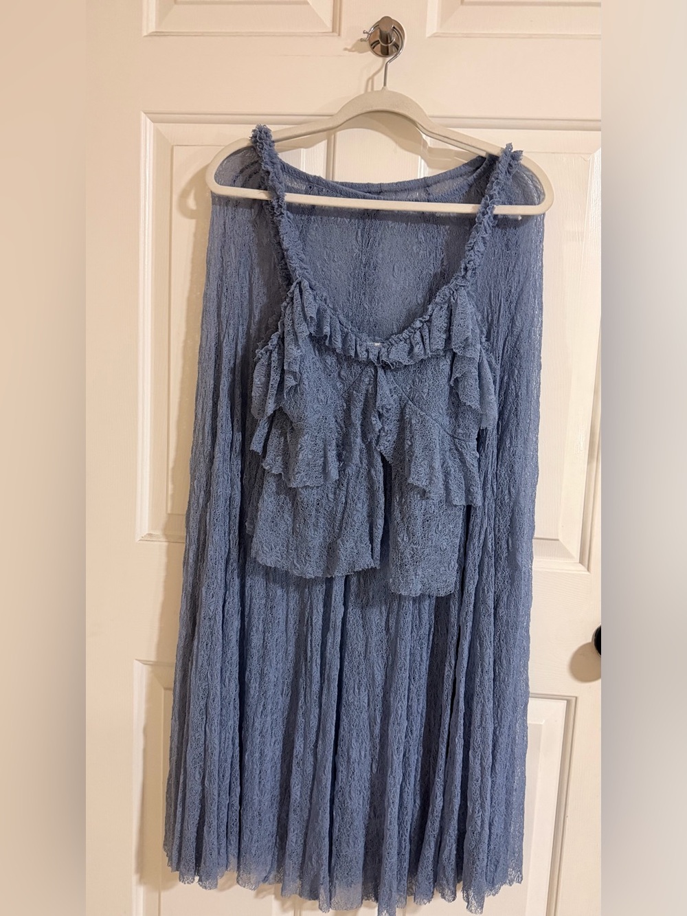 Zara Ruffled sheer lace Blue Maxi Skirt and top
